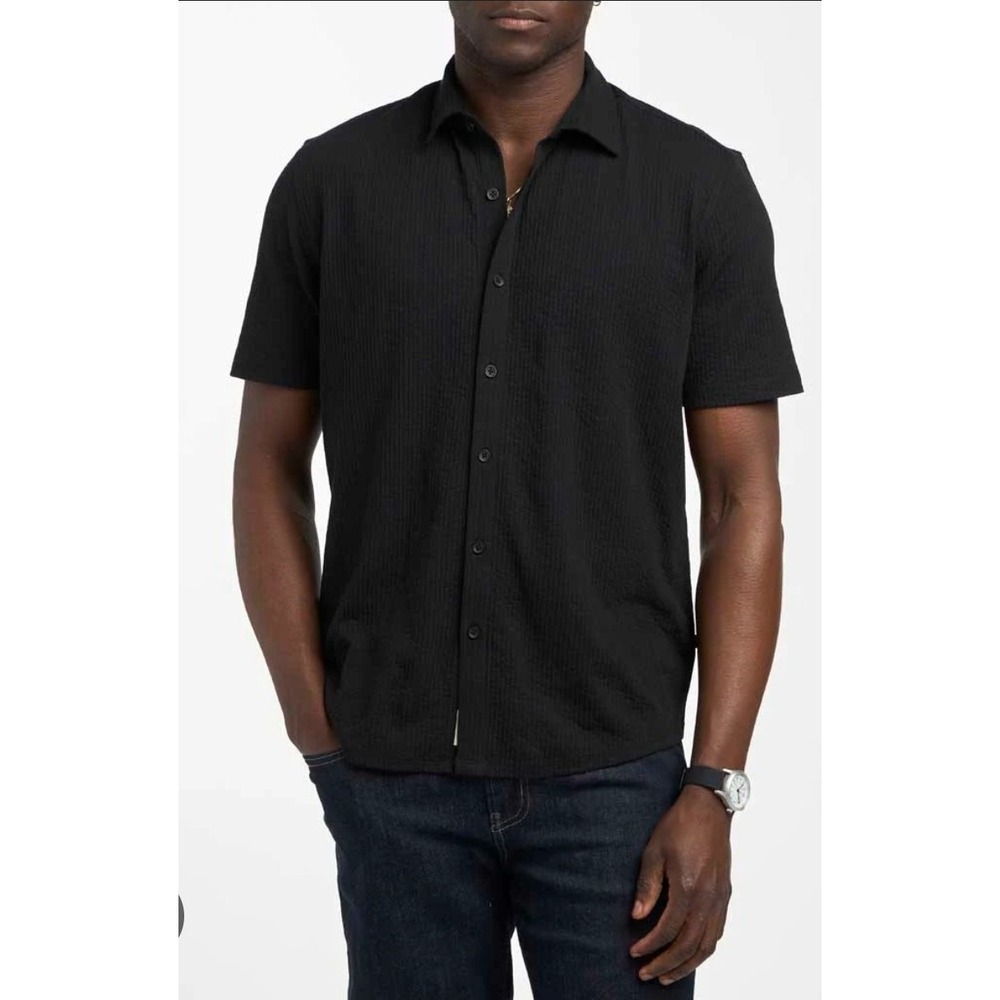 Civil Society Mens Shortsleeve Ribbed Black‎ Buttondown XXL